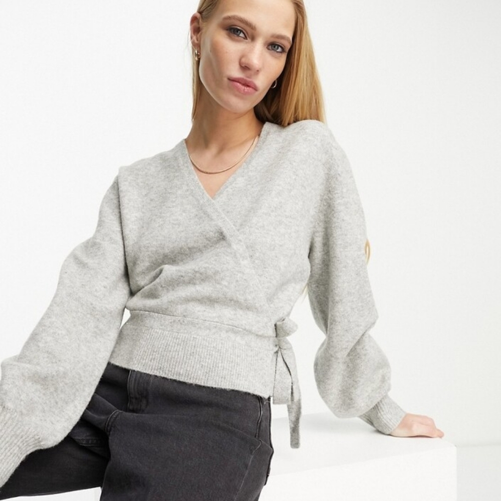 & Other Stories light gray wool blend knit wrap prima cardigan sweater top